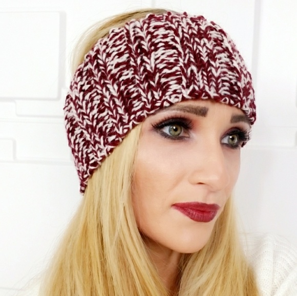 KNITTED HEADBAND BURGUNDY/CREAM - Picture 3 of 4